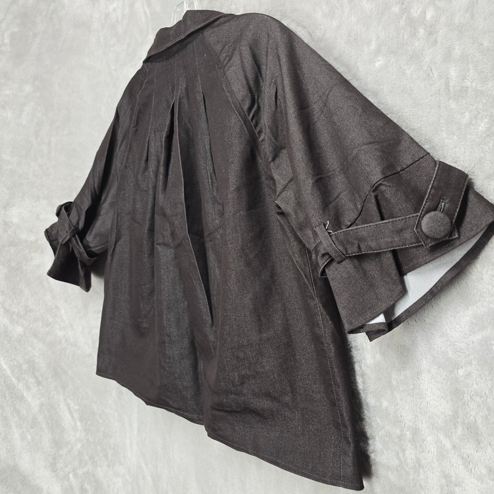 Hillard & Hanson Jacket Womens Large Brown Peter Pan Collar Pleated Swing Coat - Picture 16 of 16